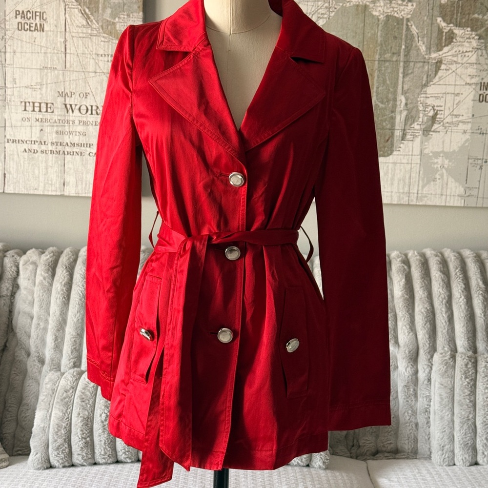Dana Buchman Red Trench‎ Coat with Belt